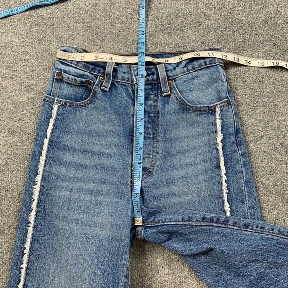 Levis Jeans Womens 24 Blue Ribcage Straight Reconstructed Super High Rise Fringe - Picture 5 of 14